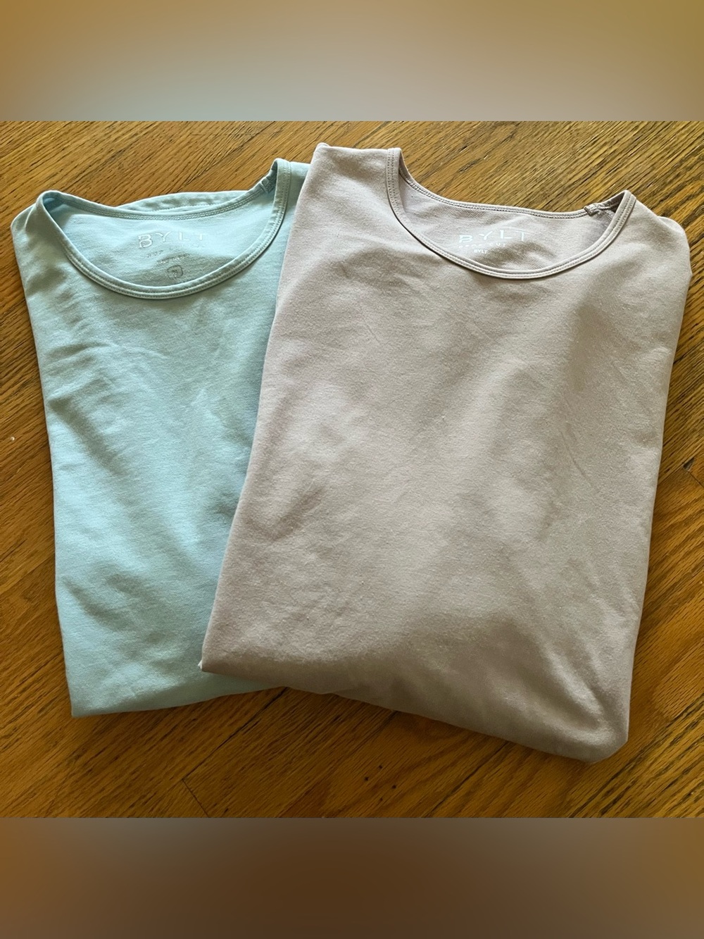 BYLT Basics Long Sleeve Tee in Mint Green/blue and Light Taupe